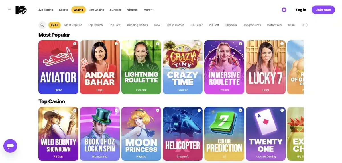 10CRIC Casino Games