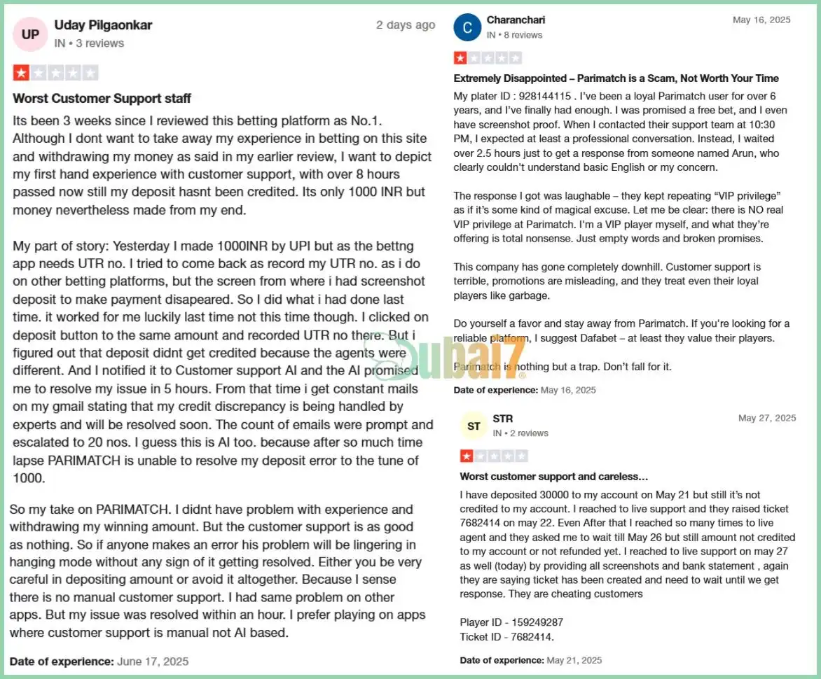 Parimatch India Customer Service Reviews