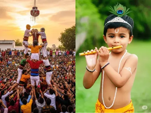 Dahi Handi and Kids Dressed as Krishna