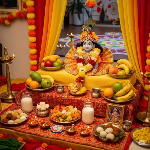 Krishna Decorated Puja Altar