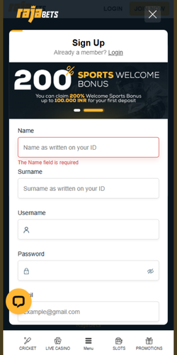 Rajabets Signup