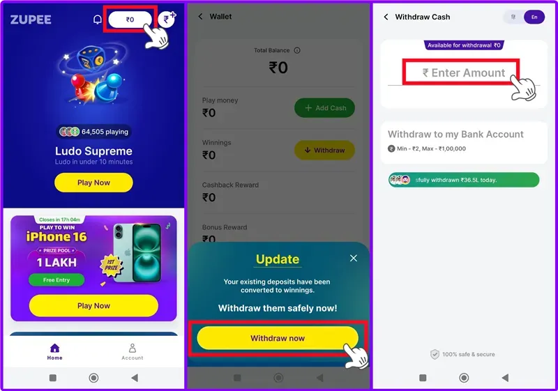 Can Zupee be used for deposit and withdrawal