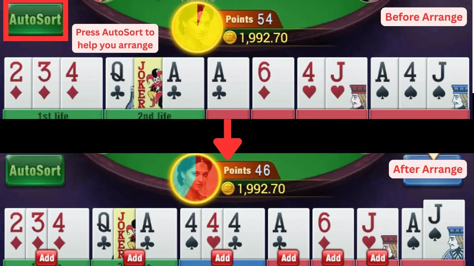 Arrange hand cards after drawing