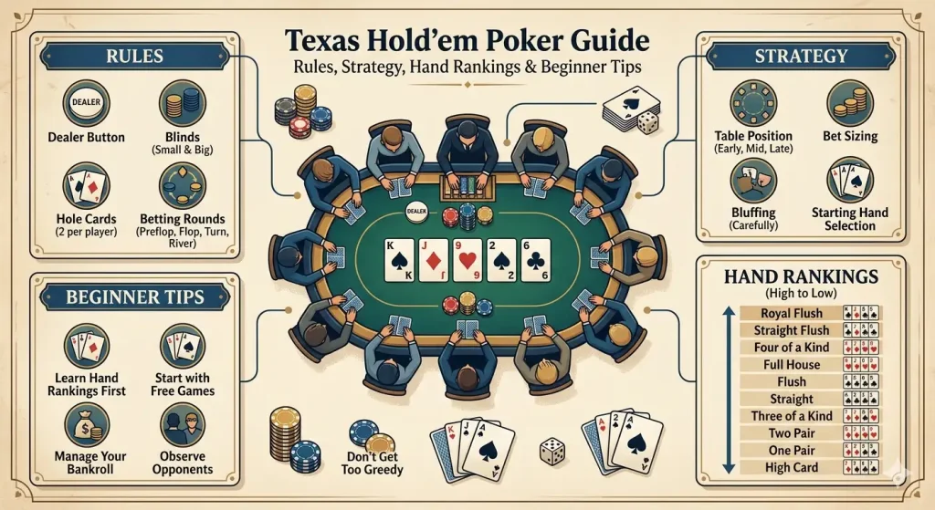 Texas Hold’em Poker Guide Rules, Strategy, Hand Rankings & Beginner Tips