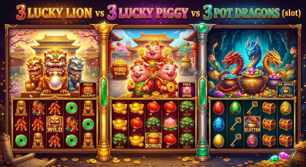 3 Lucky Lion vs 3 Lucky Piggy vs 3 Pot Dragons